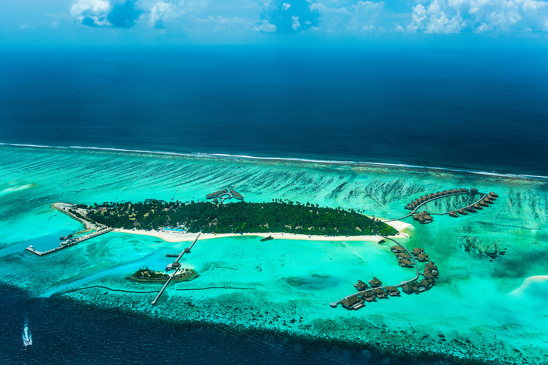 Maledivische Insel aus Vogelperspektive