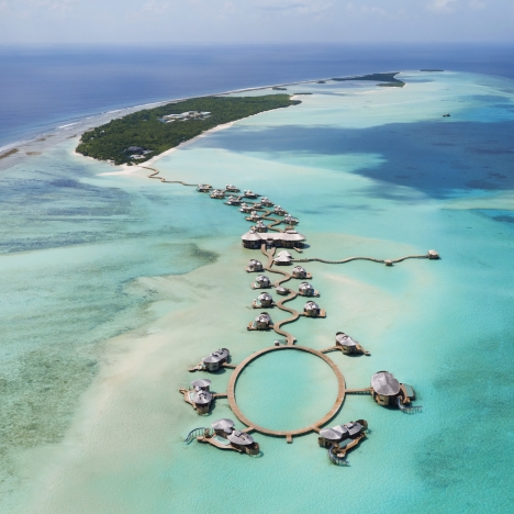 Wasservillen vor Insel im Ozean