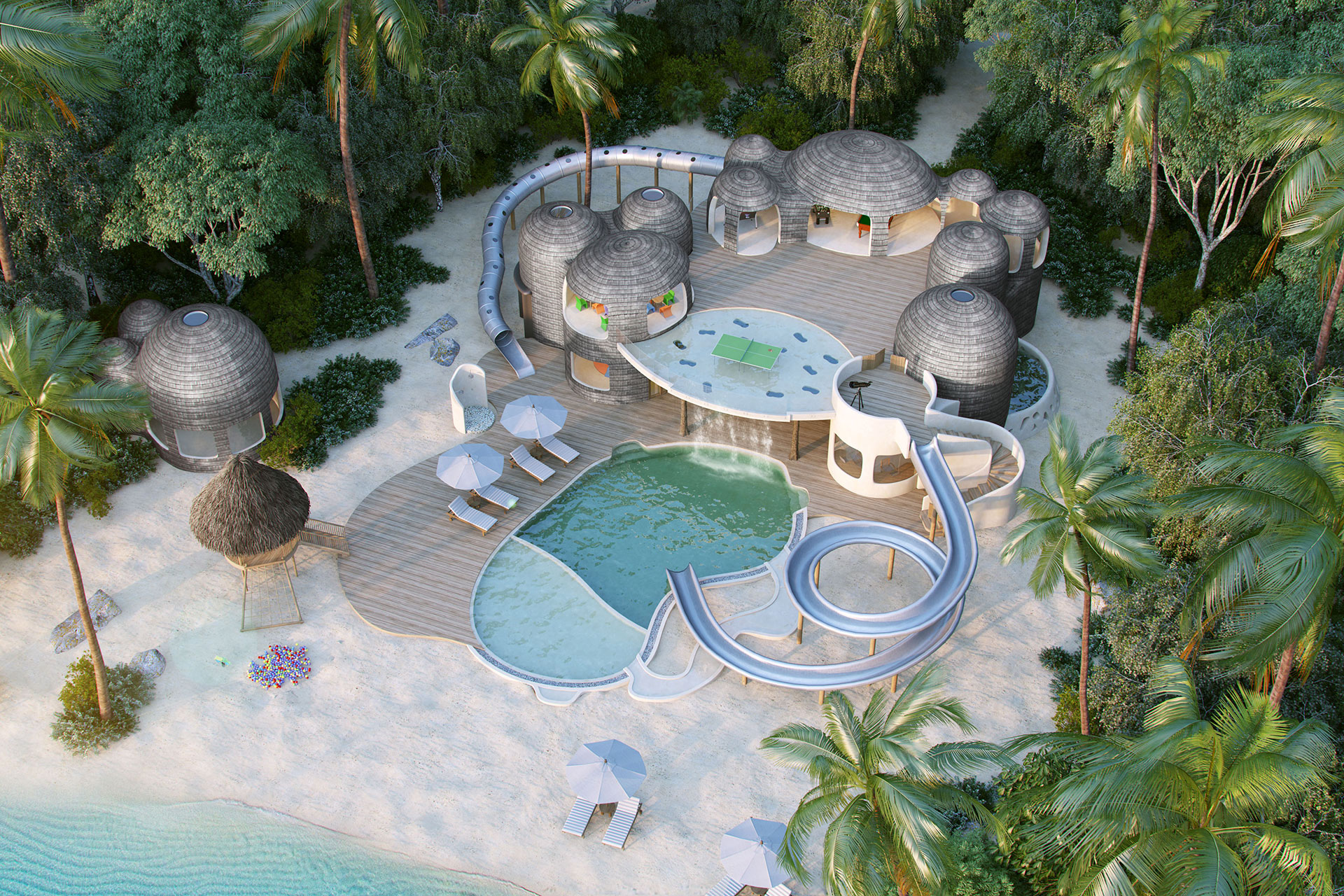 Tropischer Kinderspielplatz auf Insel