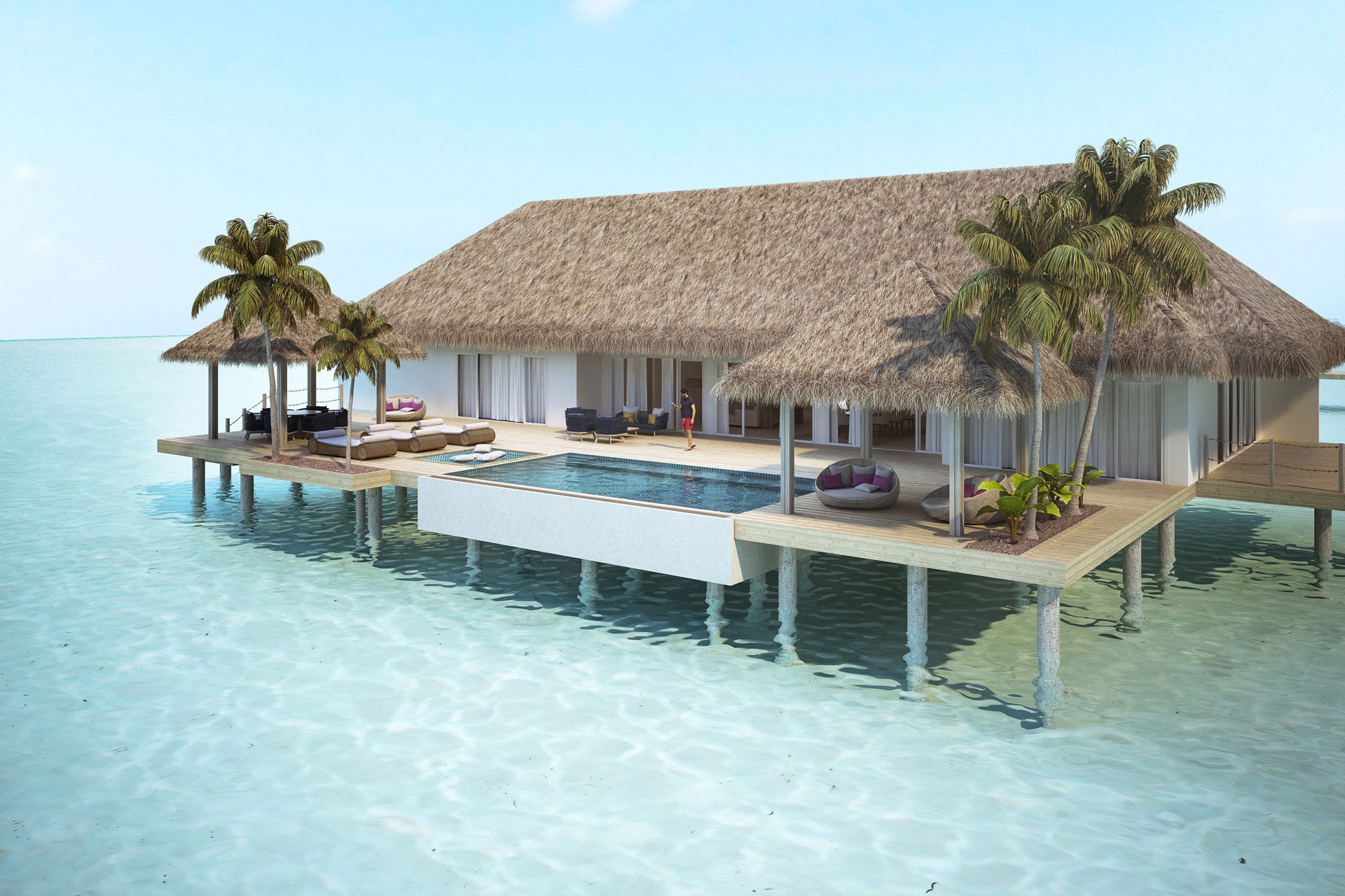 Aussenansicht einer großer Wasservilla